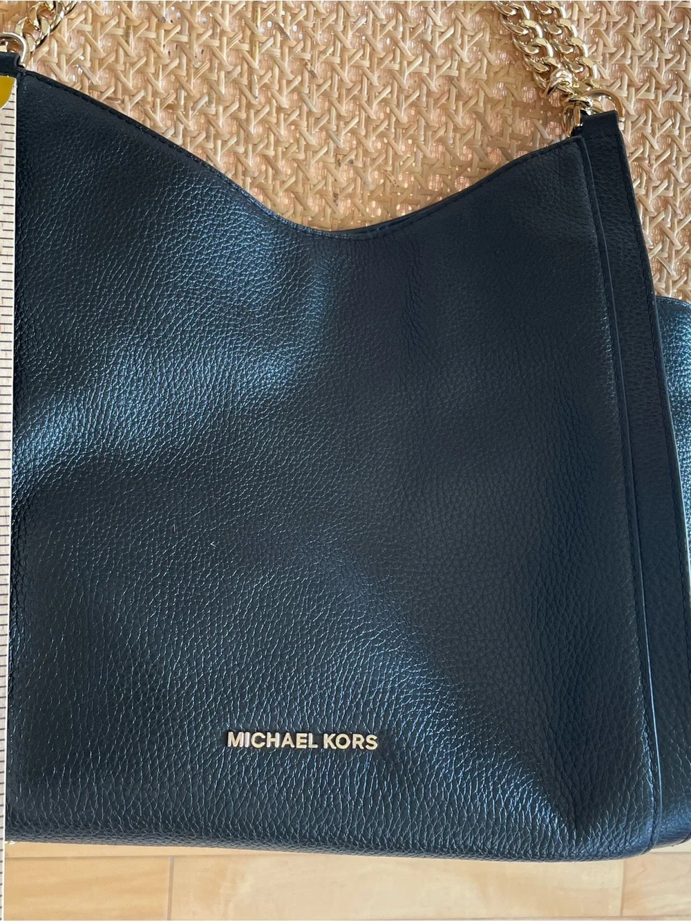 Michael Kors Newbury Medium Chain Black Pebbled Leather Shoulder Tote
